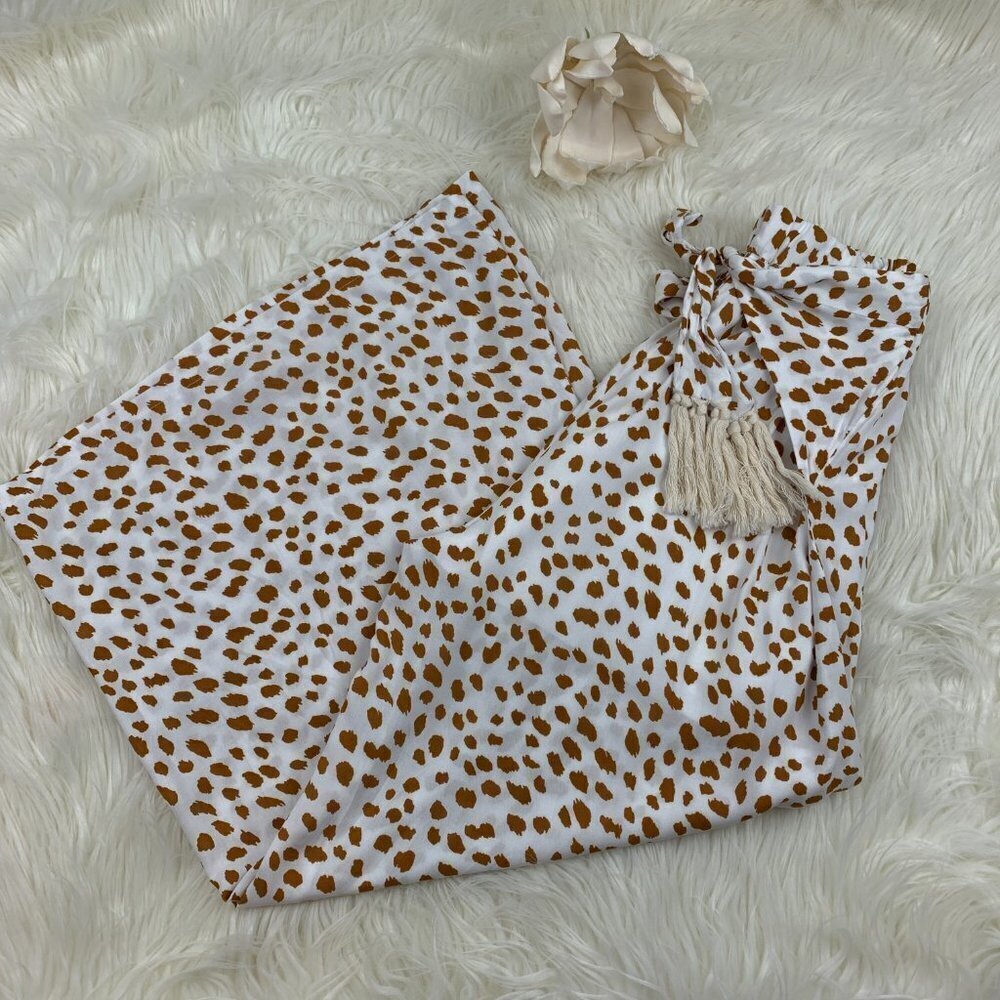 C+D+M Spotted/Polka Dot Wide Leg/Palazzo Pants With Tie Front Tassel Detail M